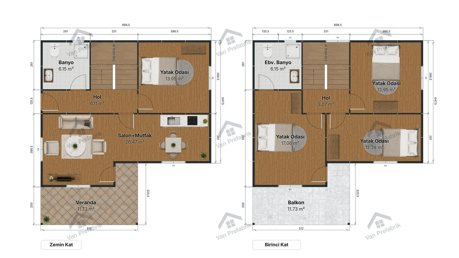 150 m² Dubleks Prefabrik kat planı