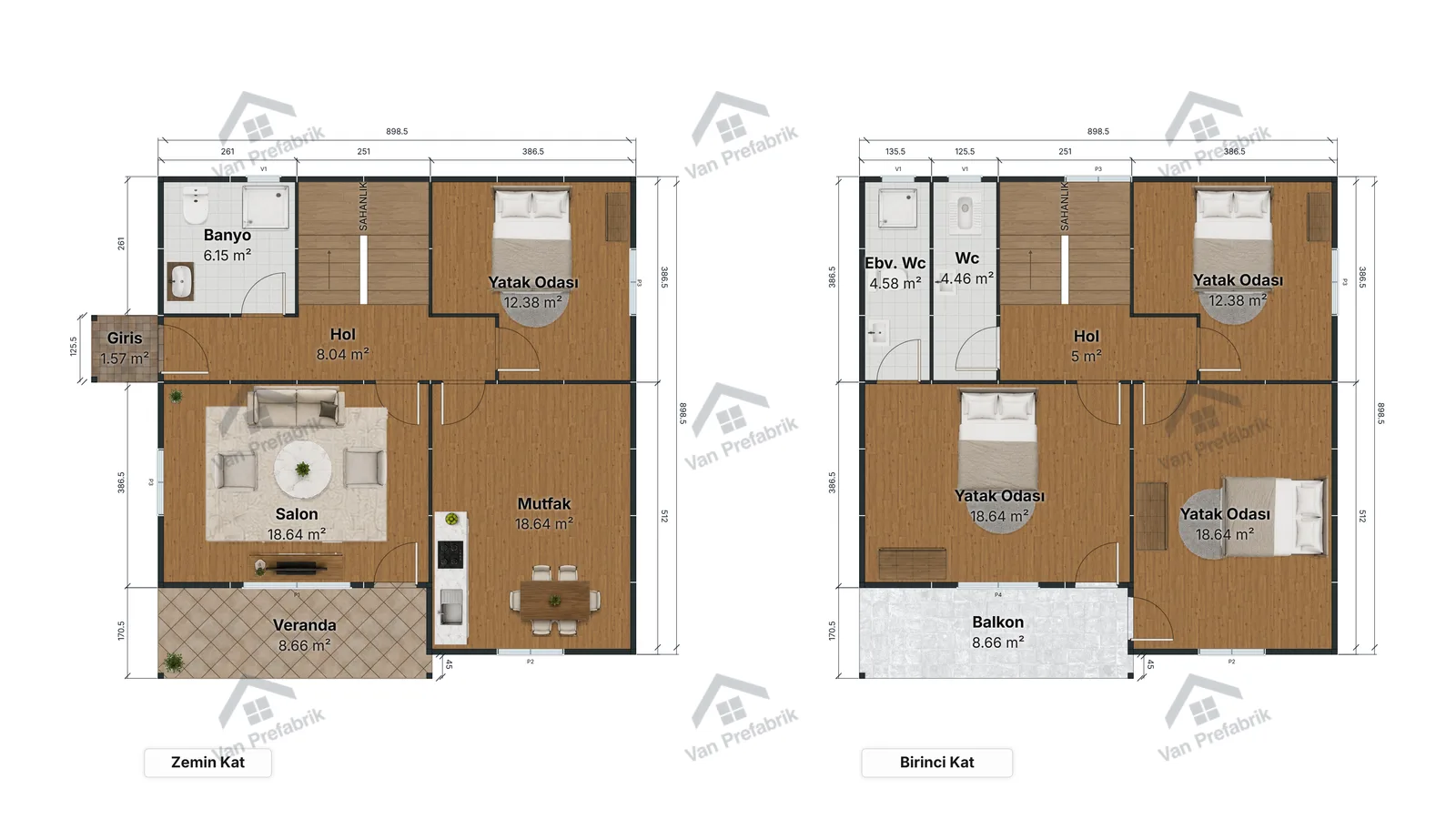 168 m² Dubleks Prefabrik kat planı